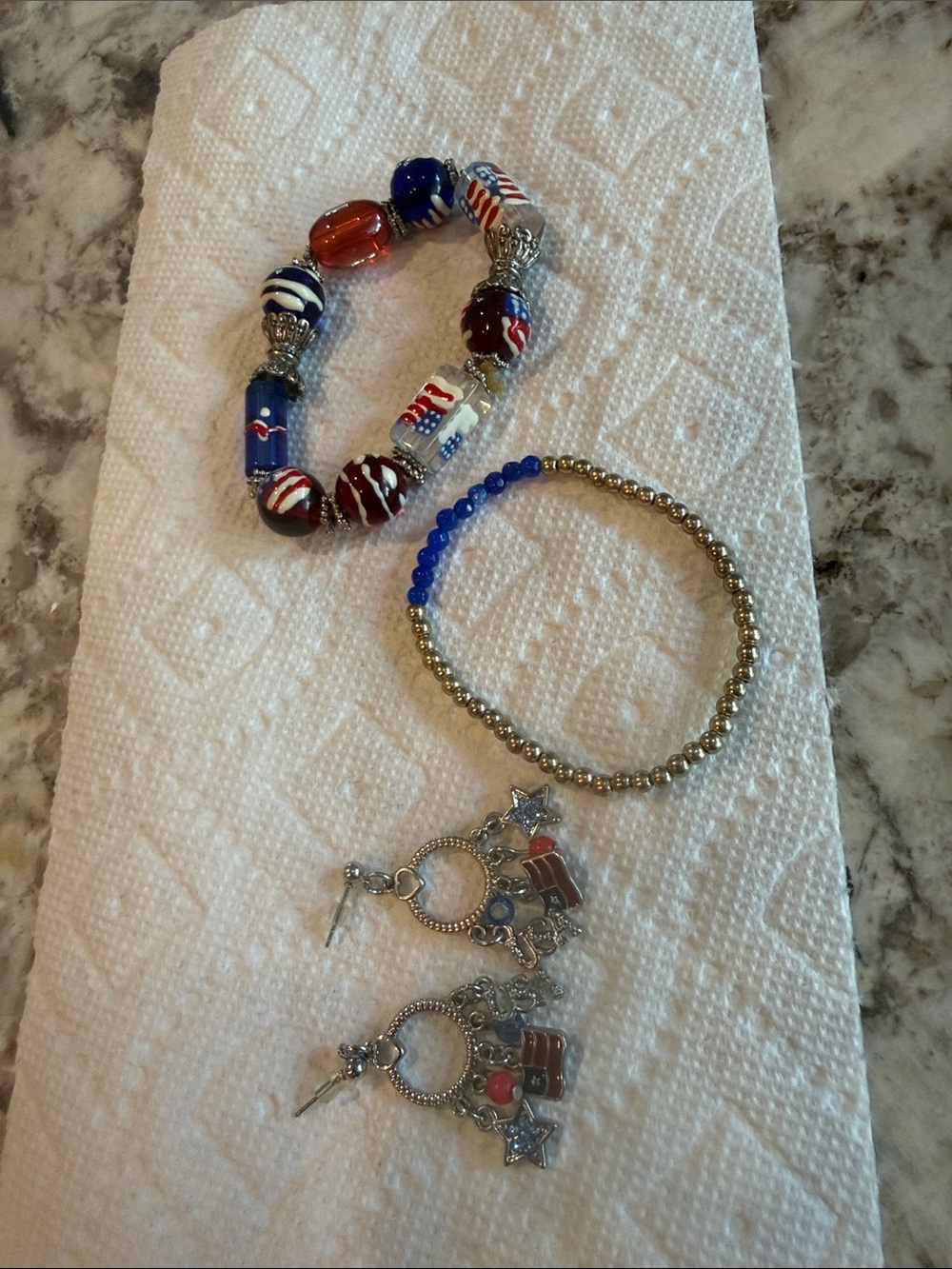 Patriotic Red, White & Blue Beaded Bracelet Set